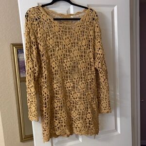 Elegant Crochet Lace Tunic in Tan